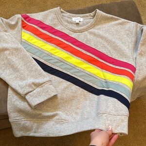 Evereve Gray Sweatshirt with Colorful Stripes Sz L